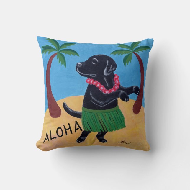 Aloha Black Labrador Pillow (Front)