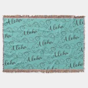 ALOHA black seamless pattern with LINES Throw Blanket