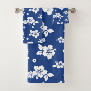 Aloha Blue Classic Hawaiian Seamless Pattern Bath Towel Set