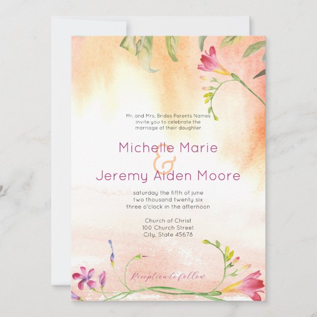 Aloha Boho Freesia Pink Pop  Invitation (Front)