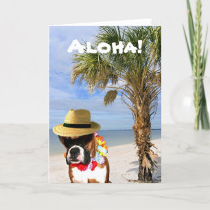 Aloha Boxer dog on the beach greeting card