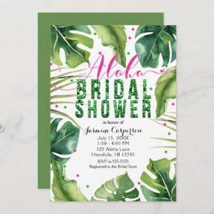 ALOHA BRIDAL SHOWER Tropical Leaves Pink & Green Invitation