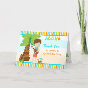 Aloha Brown Hair Boy Thank You Card