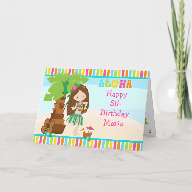 Aloha Brown Hair Girl  Card (Front)