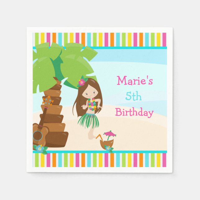 Aloha Brunette Hair Girl Party Napkin (Front)