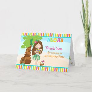 Aloha Brunette Hair Girl Thank You Card