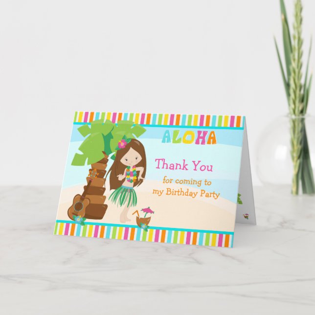 Aloha Brunette Hair Girl Thank You Card (Front)