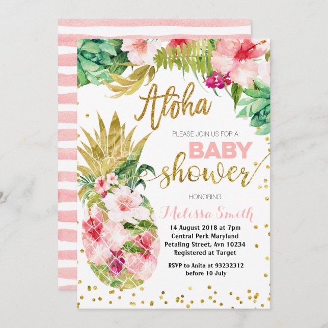 Aloha CACTUS Pineapple baby shower Invitation card (Front/Back)