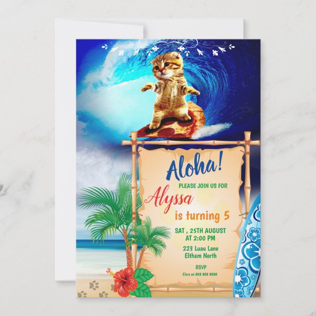 Aloha! Cat Surfing Invitation (Front)