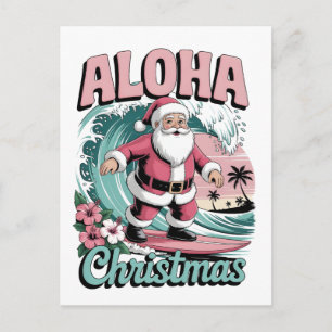 Aloha Christmas Hawaii Santa Surfing Tropical Holiday Postcard