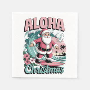 Aloha Christmas Hawaii Santa Surfing Tropical Napkin