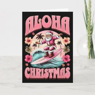 Aloha Christmas Santa Claus Surfing Hawaiian Mele  Card