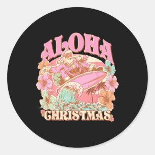 Aloha Christmas Santa Claus Surfing Hawaiian Mele Classic Round Sticker