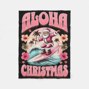 Aloha Christmas Santa Claus Surfing Hawaiian Mele Fleece Blanket