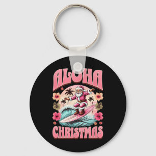 Aloha Christmas Santa Claus Surfing Hawaiian Mele Key Ring