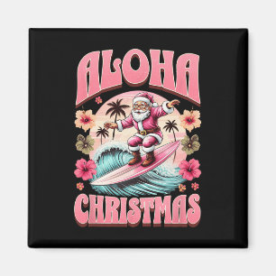 Aloha Christmas Santa Claus Surfing Hawaiian Mele Magnet