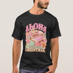 Aloha Christmas Santa Claus Surfing Hawaiian Mele  T-Shirt
