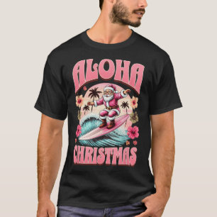 Aloha Christmas Santa Claus Surfing Hawaiian Mele T-Shirt