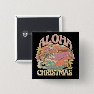 Aloha Christmas Surfing Santa Hawaiian Kalikimaka 15 Cm Square Badge
