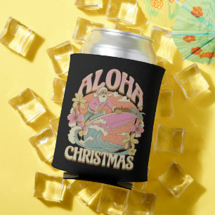 Aloha Christmas Surfing Santa Hawaiian Kalikimaka Can Cooler
