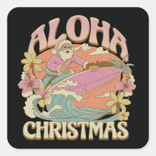 Aloha Christmas Surfing Santa Hawaiian Kalikimaka Square Sticker