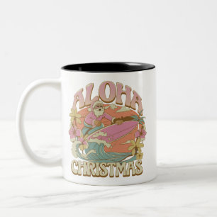 Aloha Christmas Surfing Santa Hawaiian Kalikimaka  Two-Tone Coffee Mug