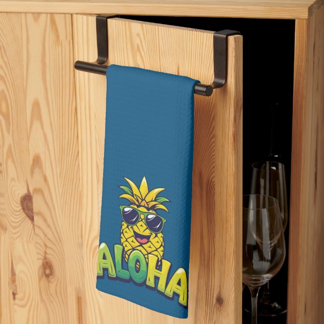 Aloha Collection Pineapple Kitchen Towel Dark Teal (Thirds Fold)