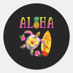 Aloha Cool Kawaii Turtle Surfboard Hawaiian Turtle Classic Round Sticker