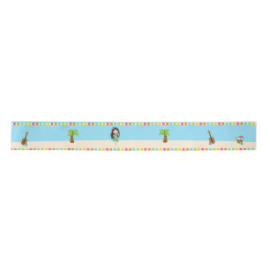 Aloha Cute Black Hair Girl Satin Ribbon