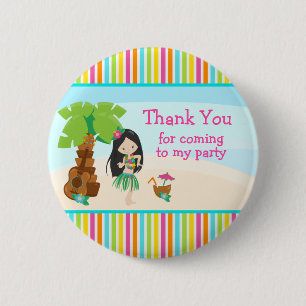 Aloha Cute Black Hair Girl 'Thank you for coming' 6 Cm Round Badge