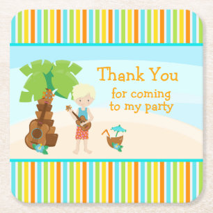 Aloha Cute Blonde Hair 'Thank you for coming' Square Paper Coaster