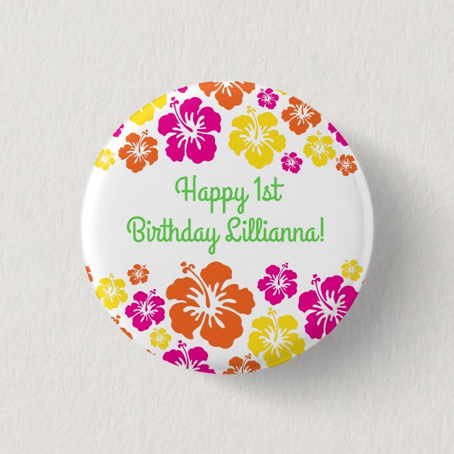 Aloha Cute Hawaiian 1st Birthday Party Theme 3 Cm Round Badge (Front)