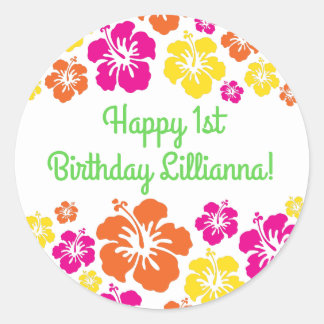 Aloha Cute Hawaiian 1st Birthday Party Theme Classic Round Sticker