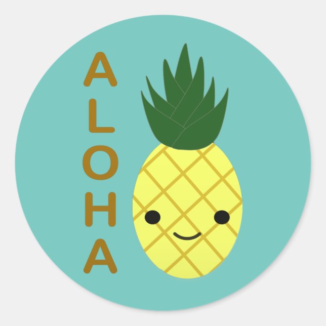 Aloha Cute Kawaii Pineapple Classic Round Sticker (Front)