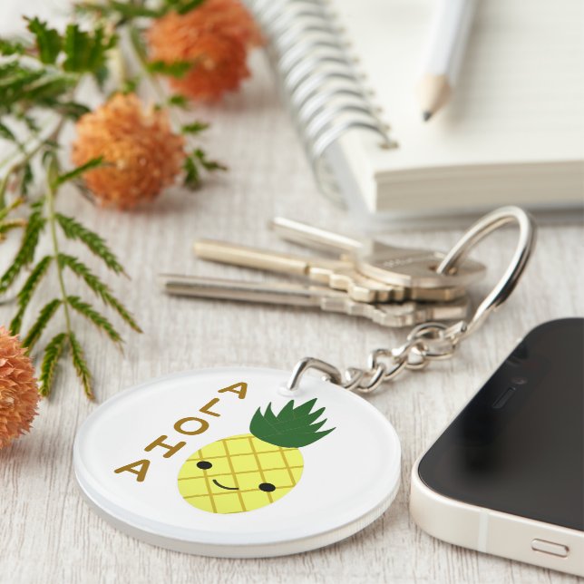 Aloha Cute Kawaii Pineapple Key Ring (Front Right)