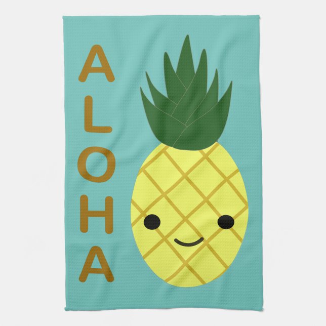 Aloha Cute Kawaii Pineapple Tea Towel (Vertical)