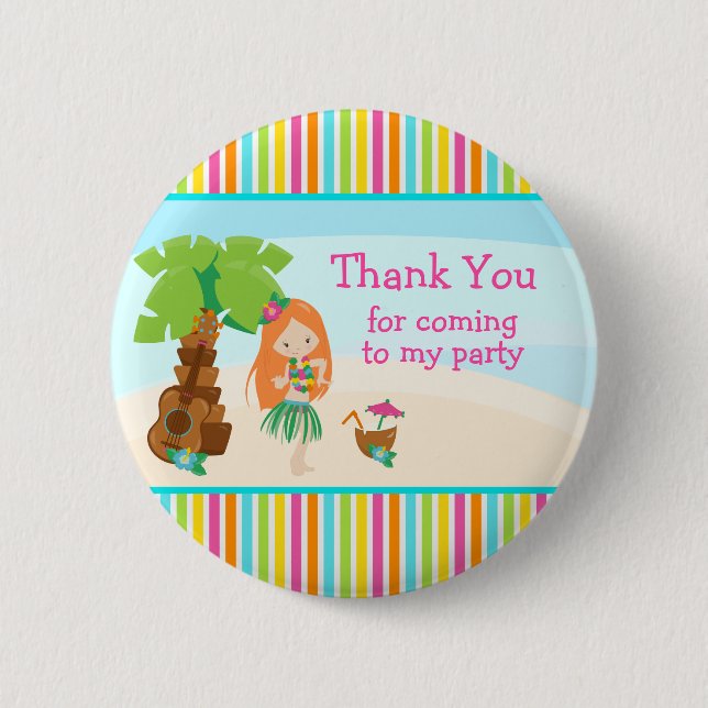 Aloha Cute Red Hair Girl 'Thank you for coming' 6 Cm Round Badge (Front)