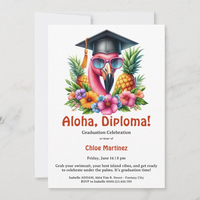 Aloha Diploma Tropical Graduation Pool Party  Invitation (Front)