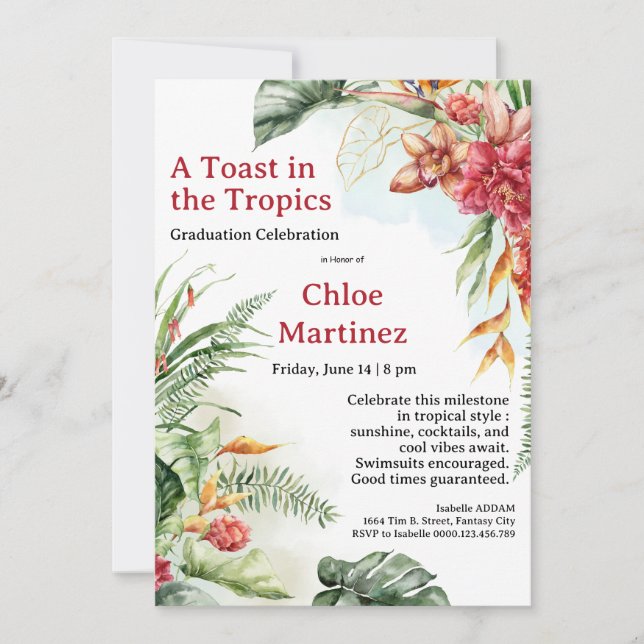 Aloha Diploma! Tropical Graduation Pool Party  Invitation (Front)