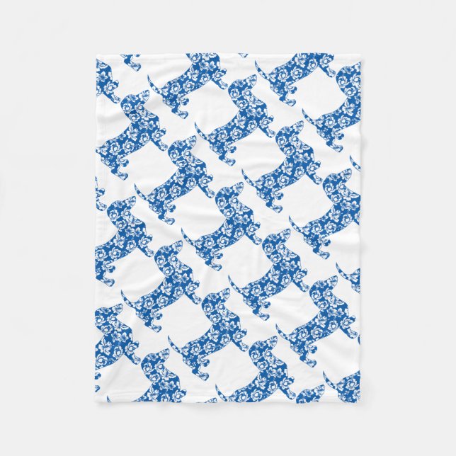 Aloha-Doxie-Blue Fleece Blanket (Front)