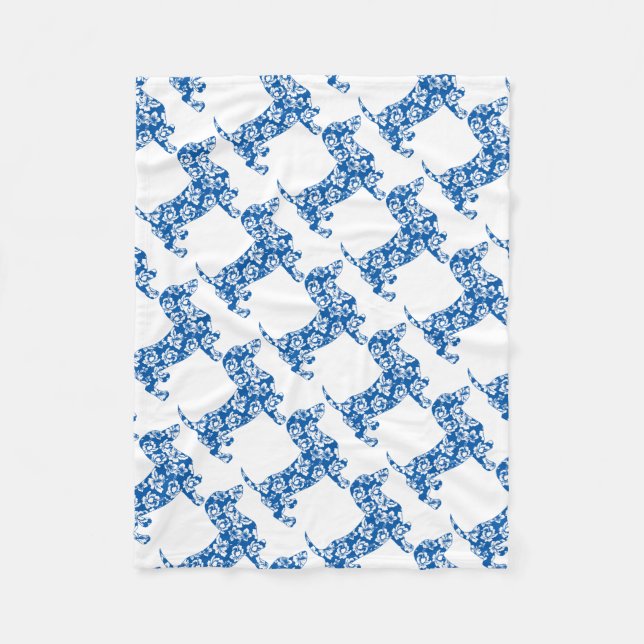 Aloha-Doxie-Blue Fleece Blanket (Front)