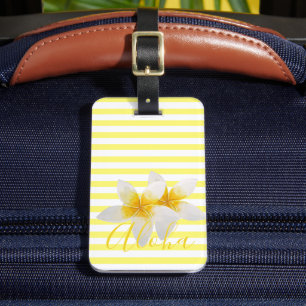 Aloha   Elegant Tropical Flower & Yellow Stripes Luggage Tag