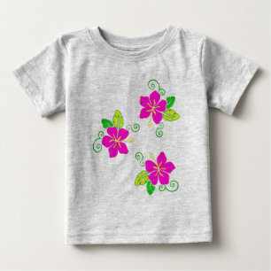 Aloha Embroidered Look Pink Hawaiian Flower Baby T-Shirt