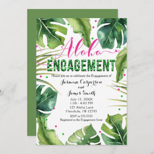 ALOHA ENGAGEMENT Tropical Leaves Pink & Green Invitation