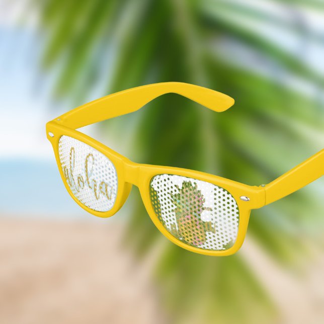Aloha fancy faux gold glitter pastel pineapple retro sunglasses (Creator Uploaded)