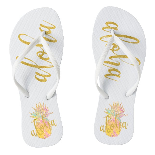 Aloha fancy faux gold glitter pastel pineapple thongs (Footbed)