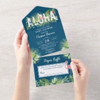 Aloha Flamingo Baby Shower Diaper Raffle Blue 