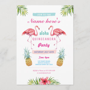 Aloha Flamingo Quinceanera Birthday Party Invite