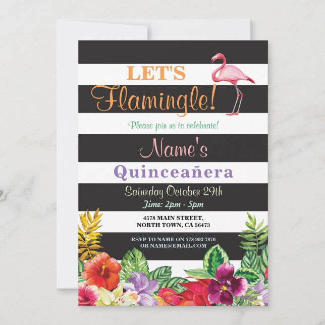 Aloha Flamingo Quinceañera Birthday Party Invite (Front)