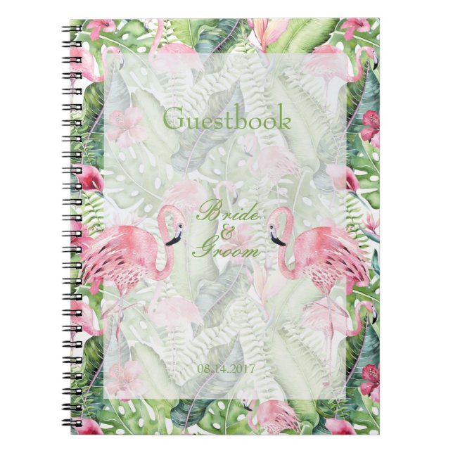 Aloha Flamingo Tropical Beach Wedding guest book (Front)